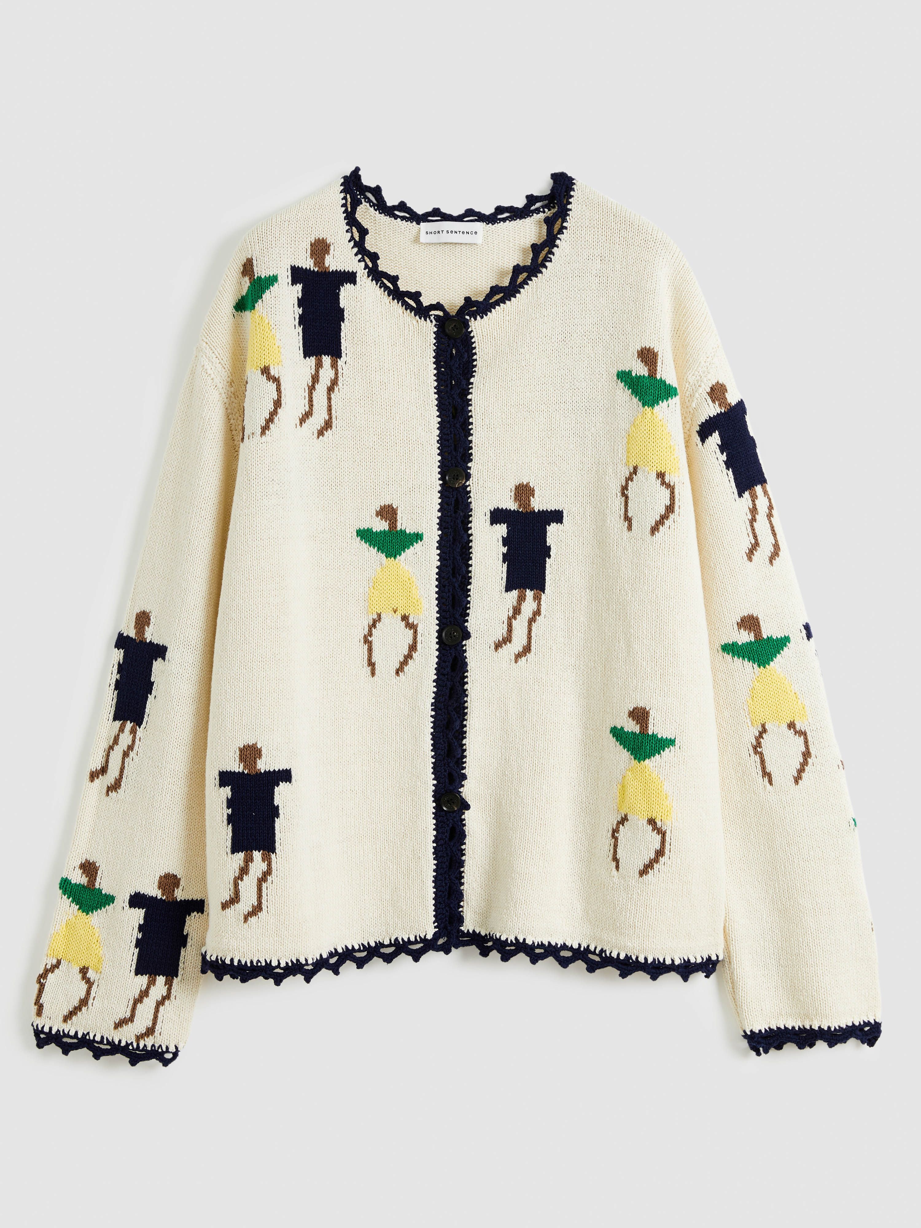 Loose Jacquard Crew Neck Cardigan - 5