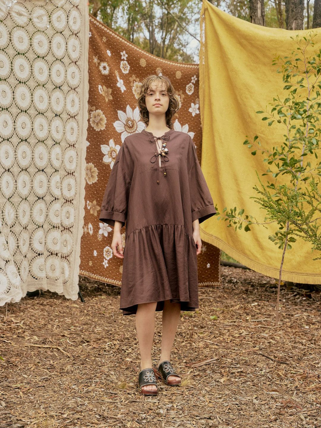Beaded Lace-Up Loose Dress - 1