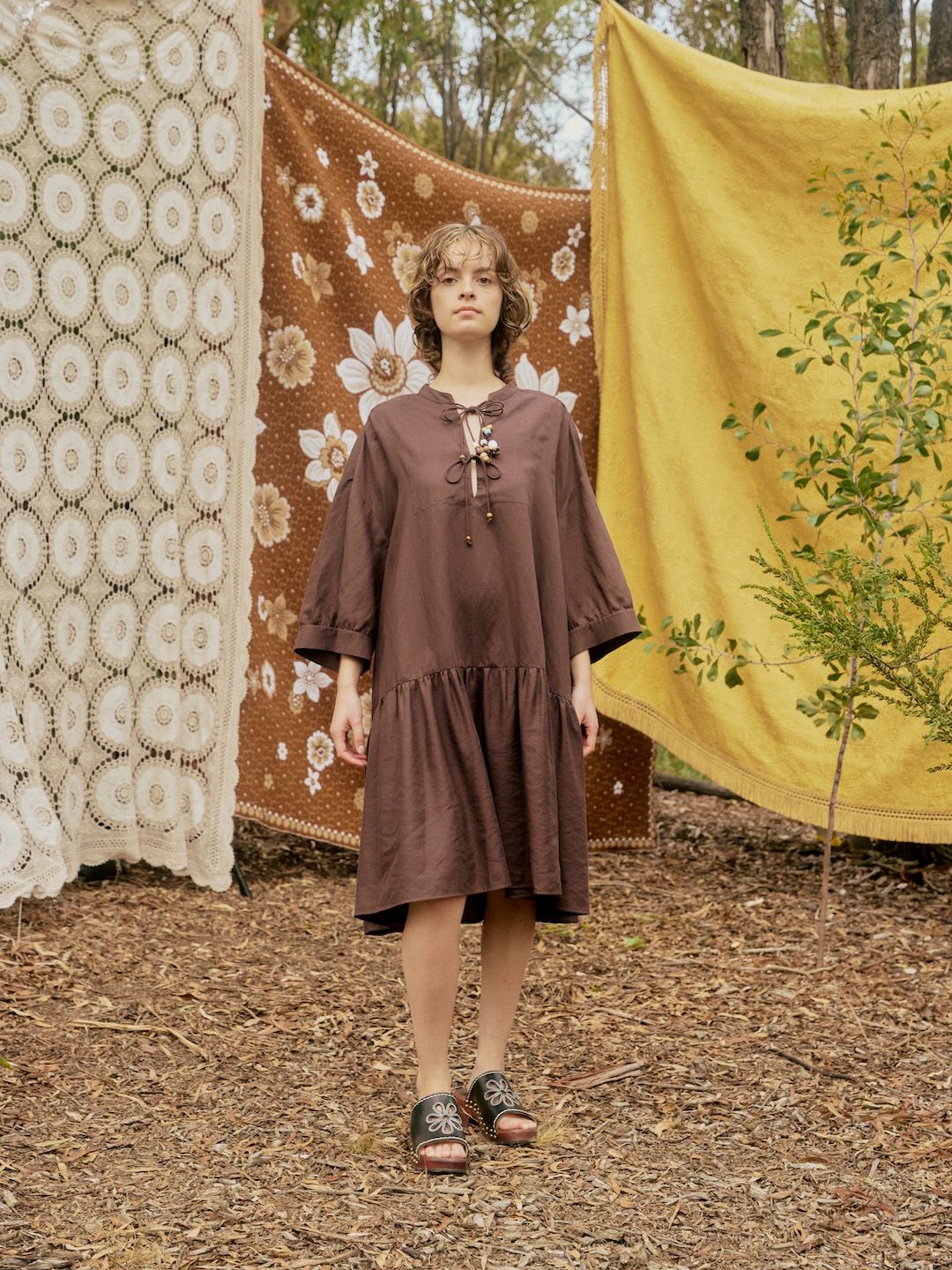 Beaded Lace-Up Loose Dress - 1