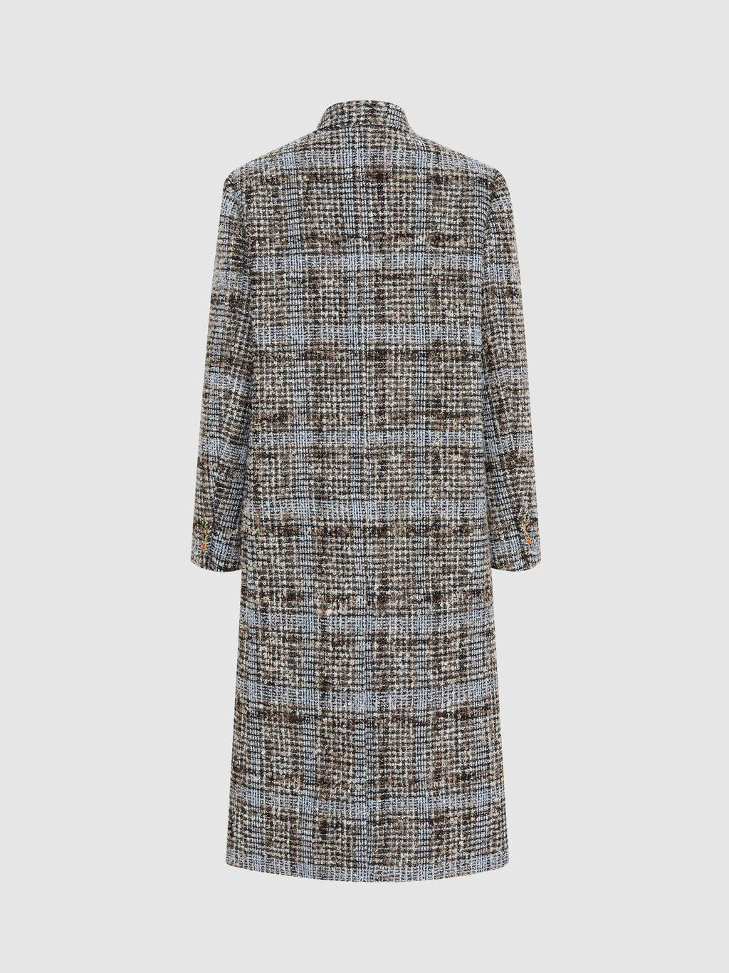 Star Button Check Frayed Long  Coat - 9