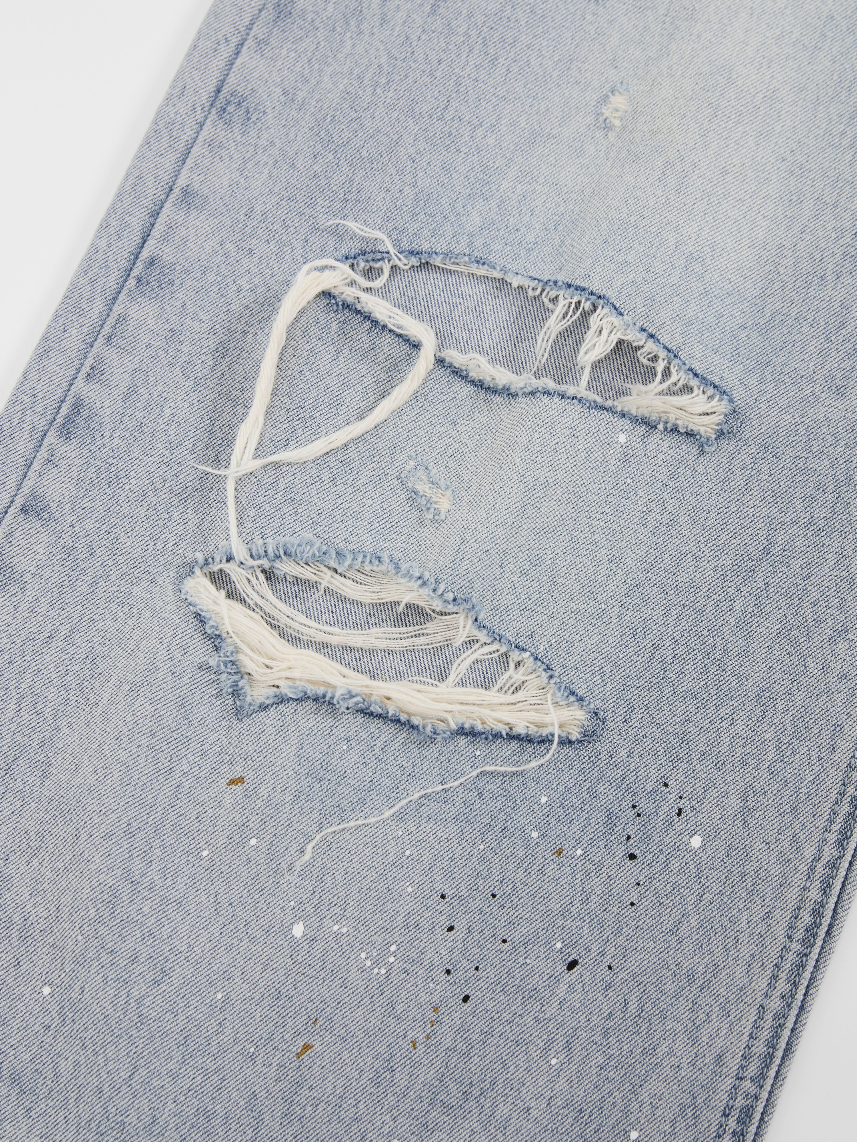 Loose Fit Ripped Paint Splatter Jeans - 6