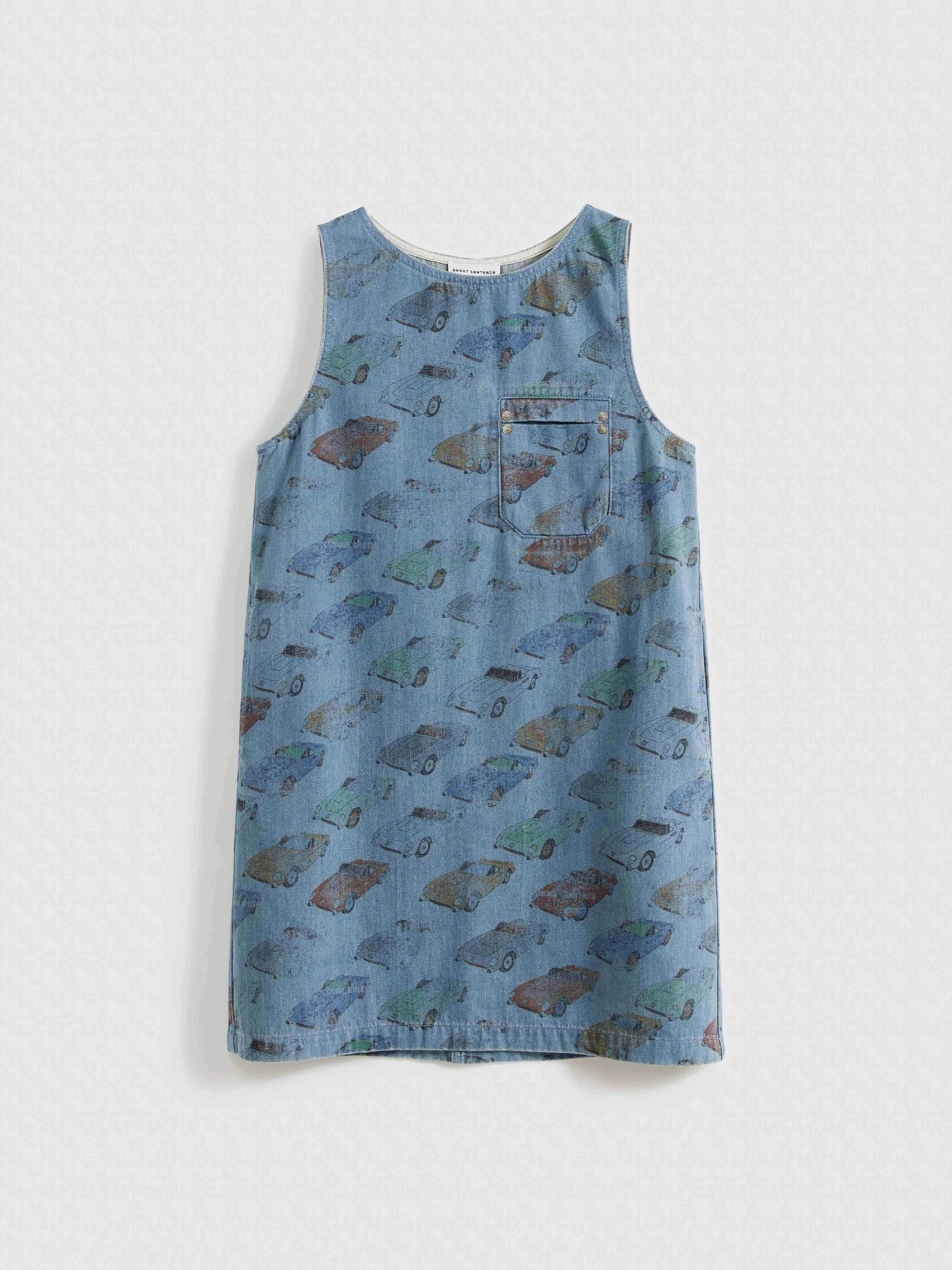 Car‑Print Denim Dress - 8