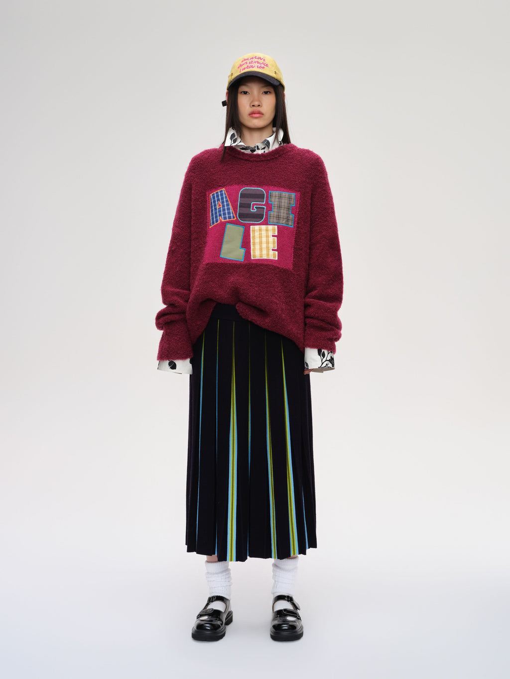 Striped Pleated Knit Skirt - 1