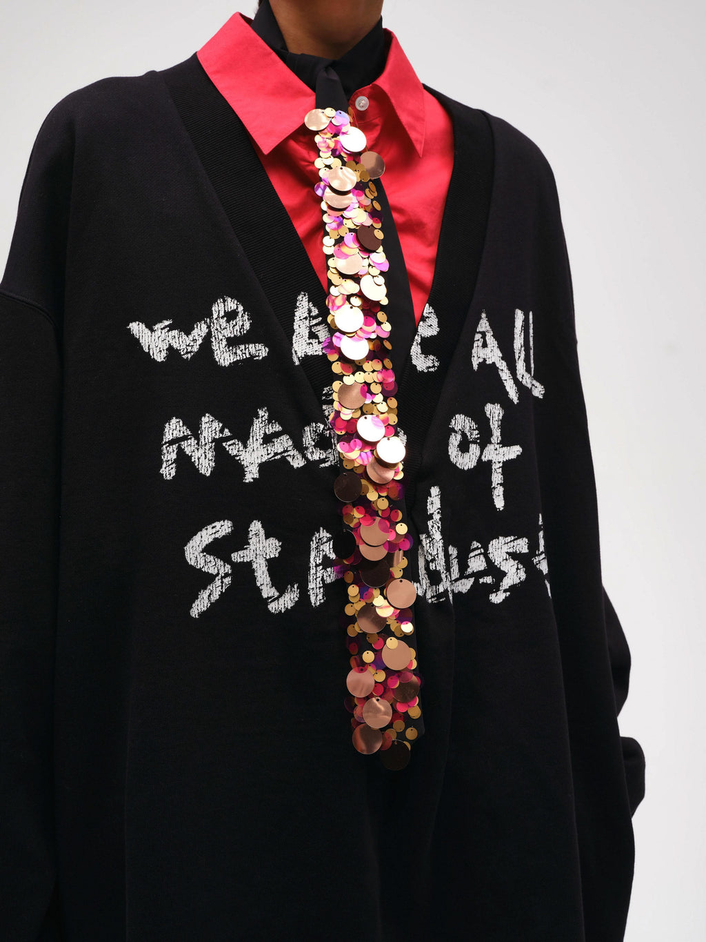 Oversized V-Neck Slogan Sweatshirt - 4
