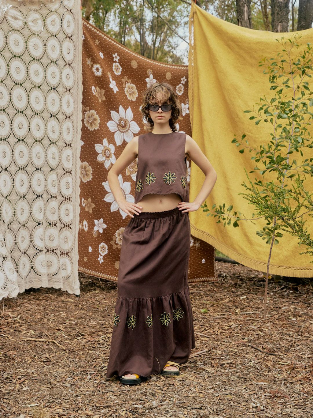 Floral Applique Embroidered Maxi Skirt - 1
