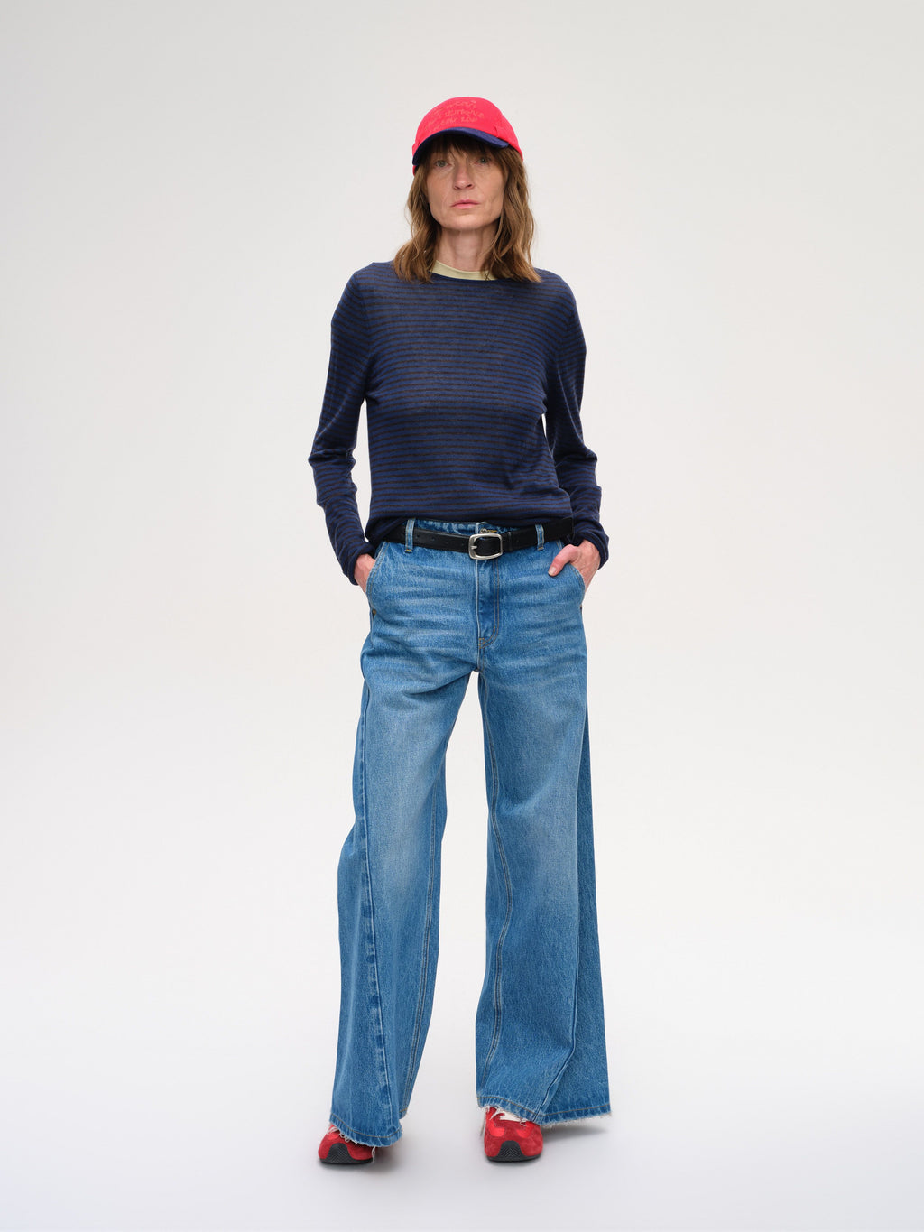 Diagonal Seam High-Waist Wide-Leg Jeans - 1
