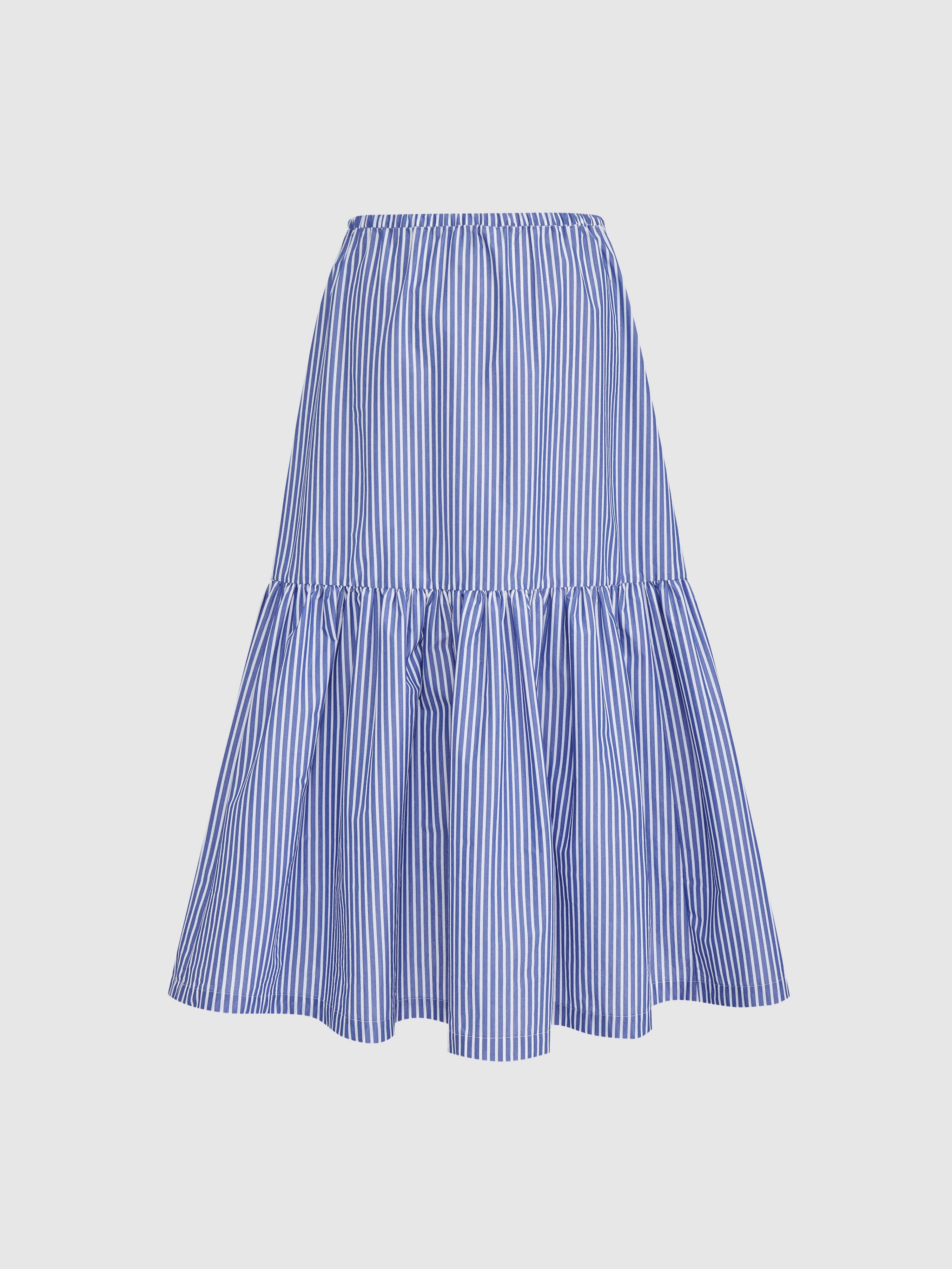 Layered Gathered Striped Midi Skirt - 6
