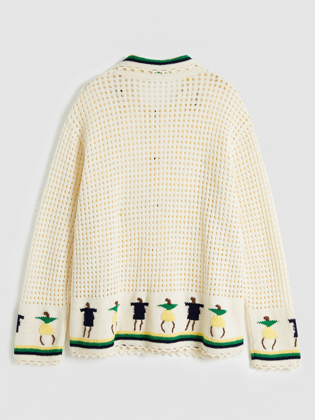 Jacquard Flap Cardigan with Stick Figures - 6