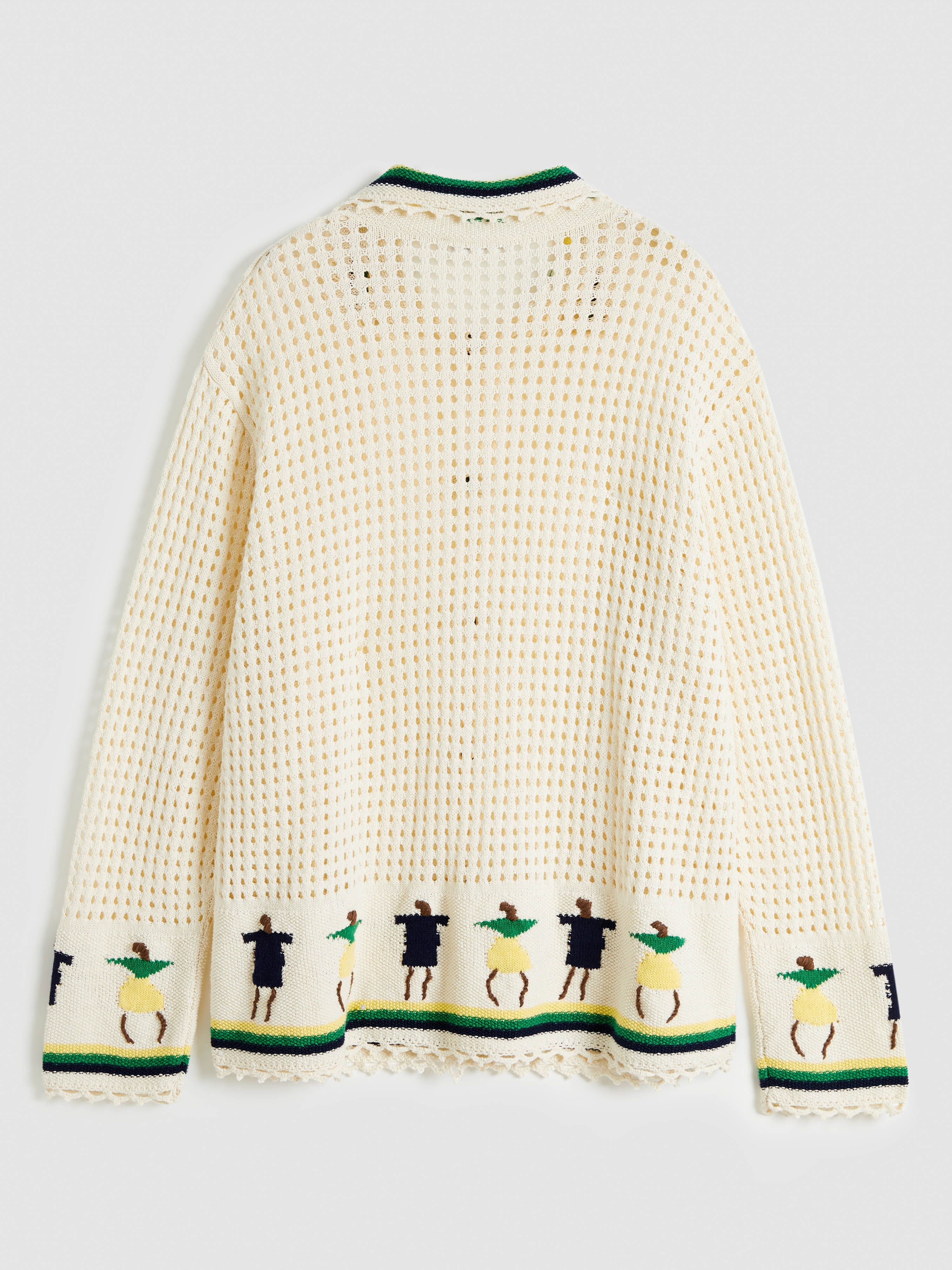 Jacquard Flap Cardigan with Stick Figures - 6