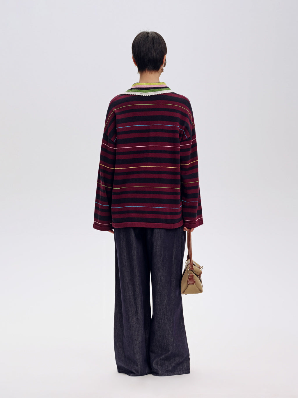 Long Sleeve Striped Polo Sweater - 3