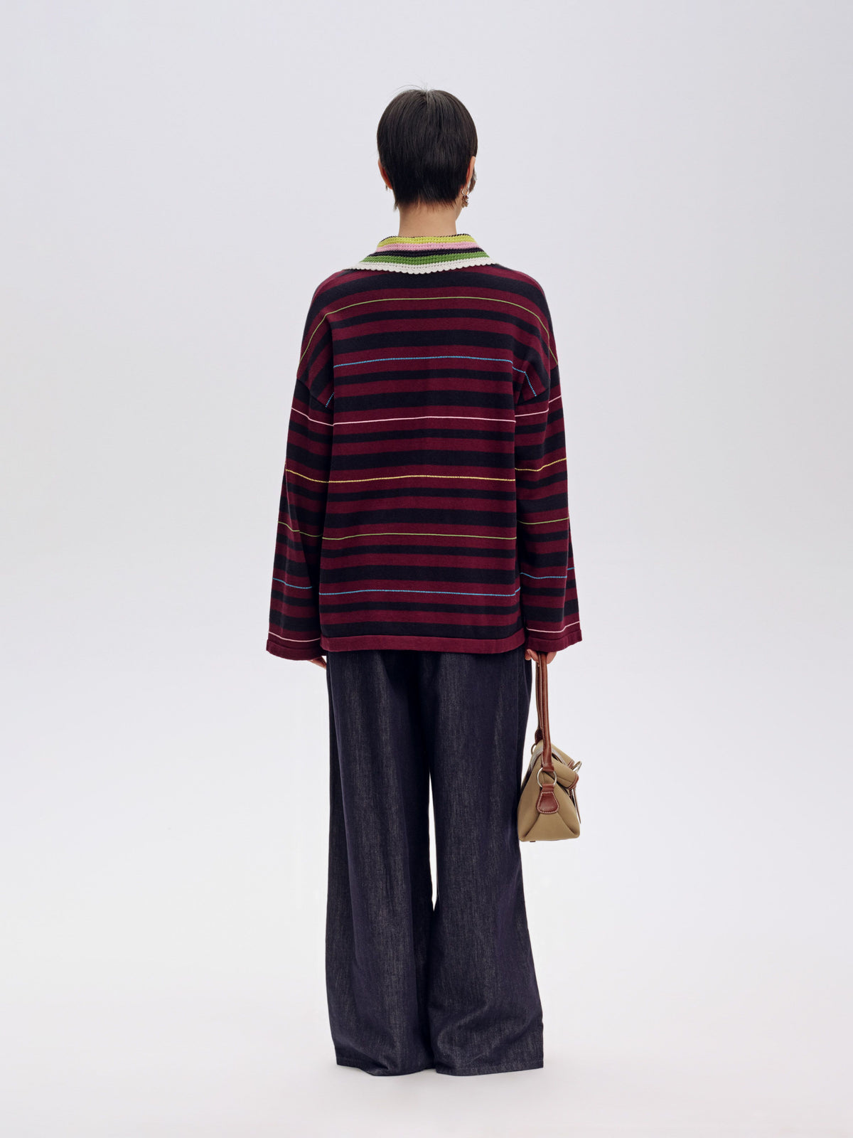 Long Sleeve Striped Polo Sweater - 3