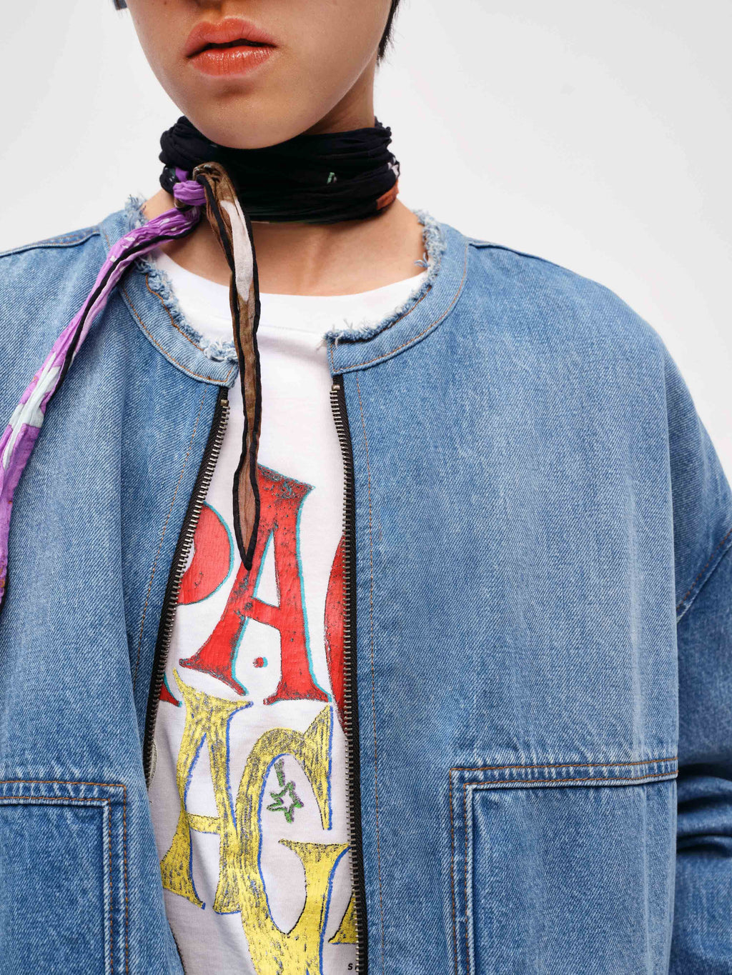 Oversized denim quilted cotton jacket - 4
