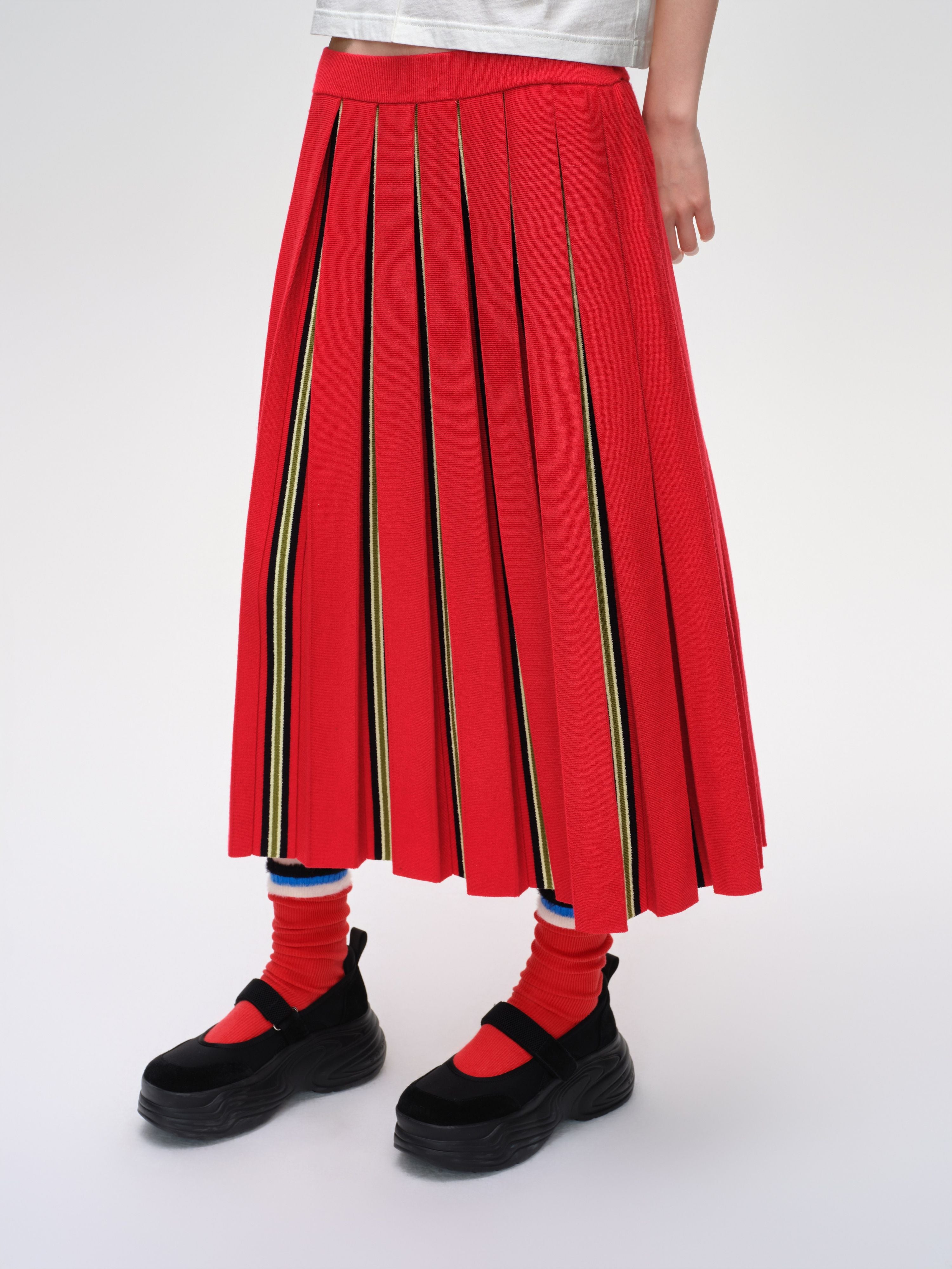 Striped Pleated Knit Skirt - 1