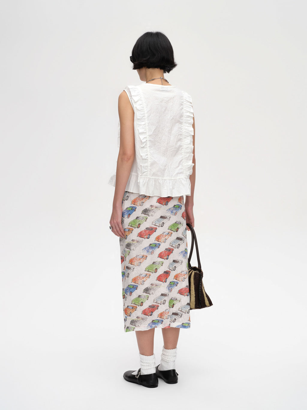 Crinkled Car‑Print Skirt - 4