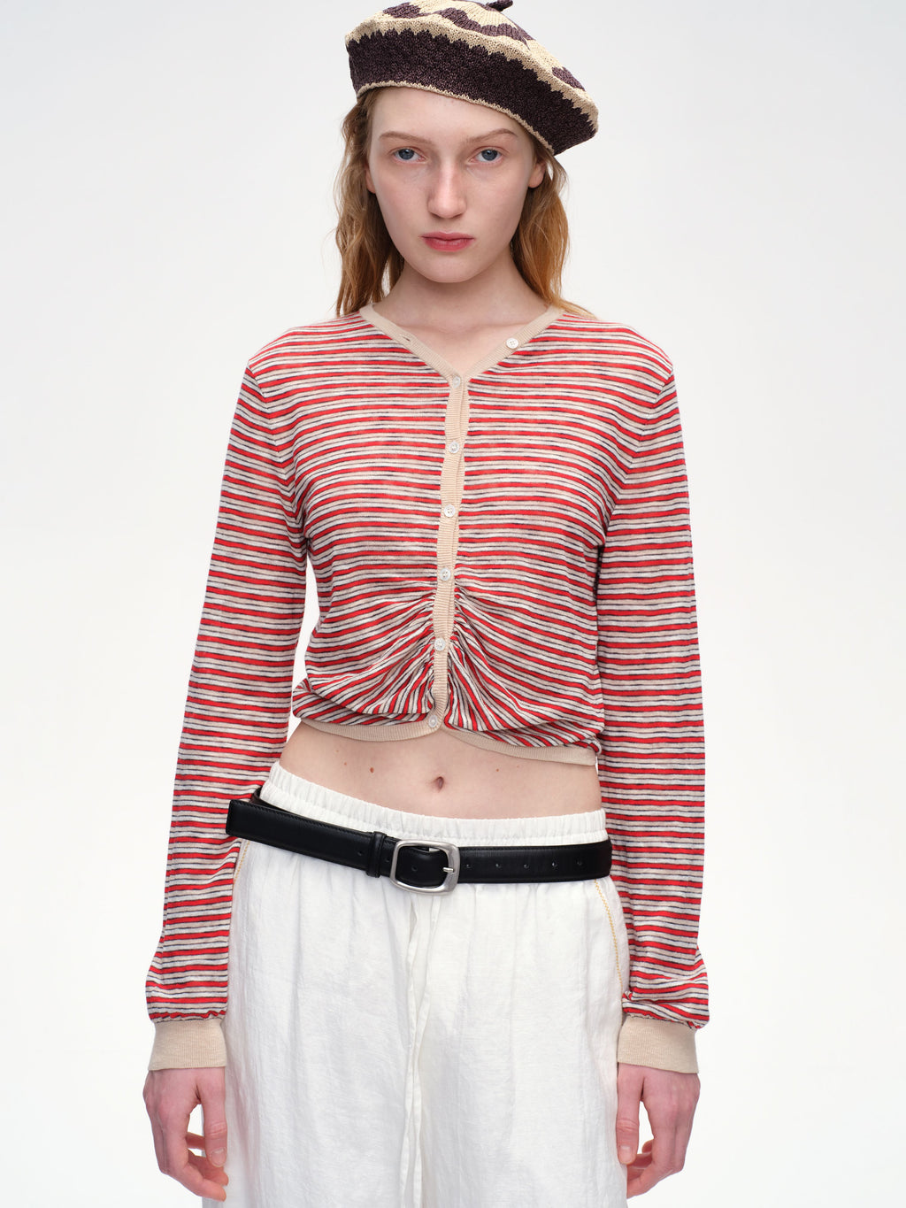 Adjustable Placket Striped Knit Cardigan - 1