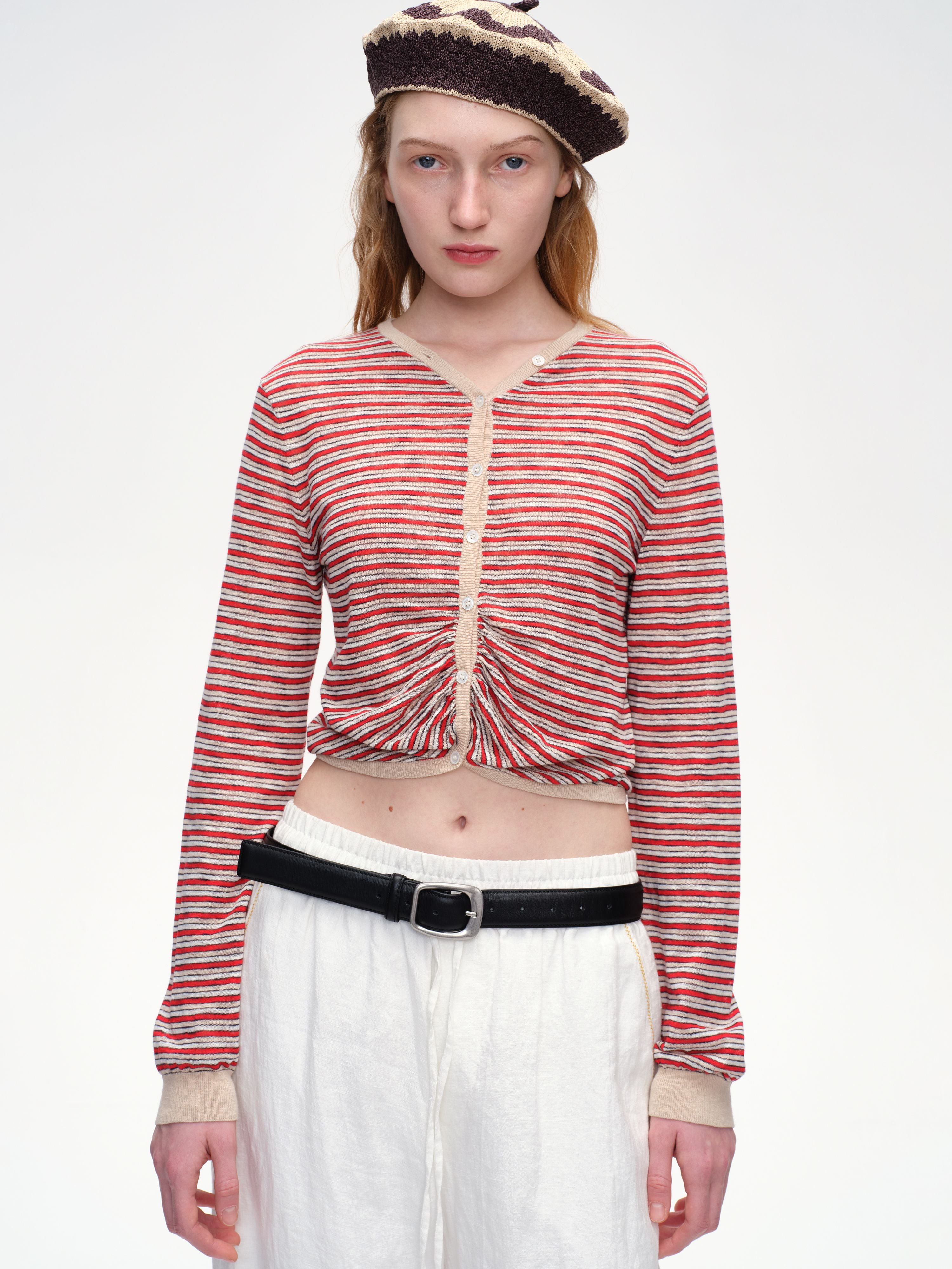 Adjustable Placket Striped Knit Cardigan - 1