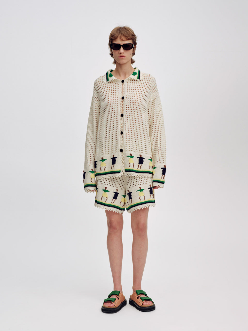 Jacquard Flap Cardigan with Stick Figures - 2