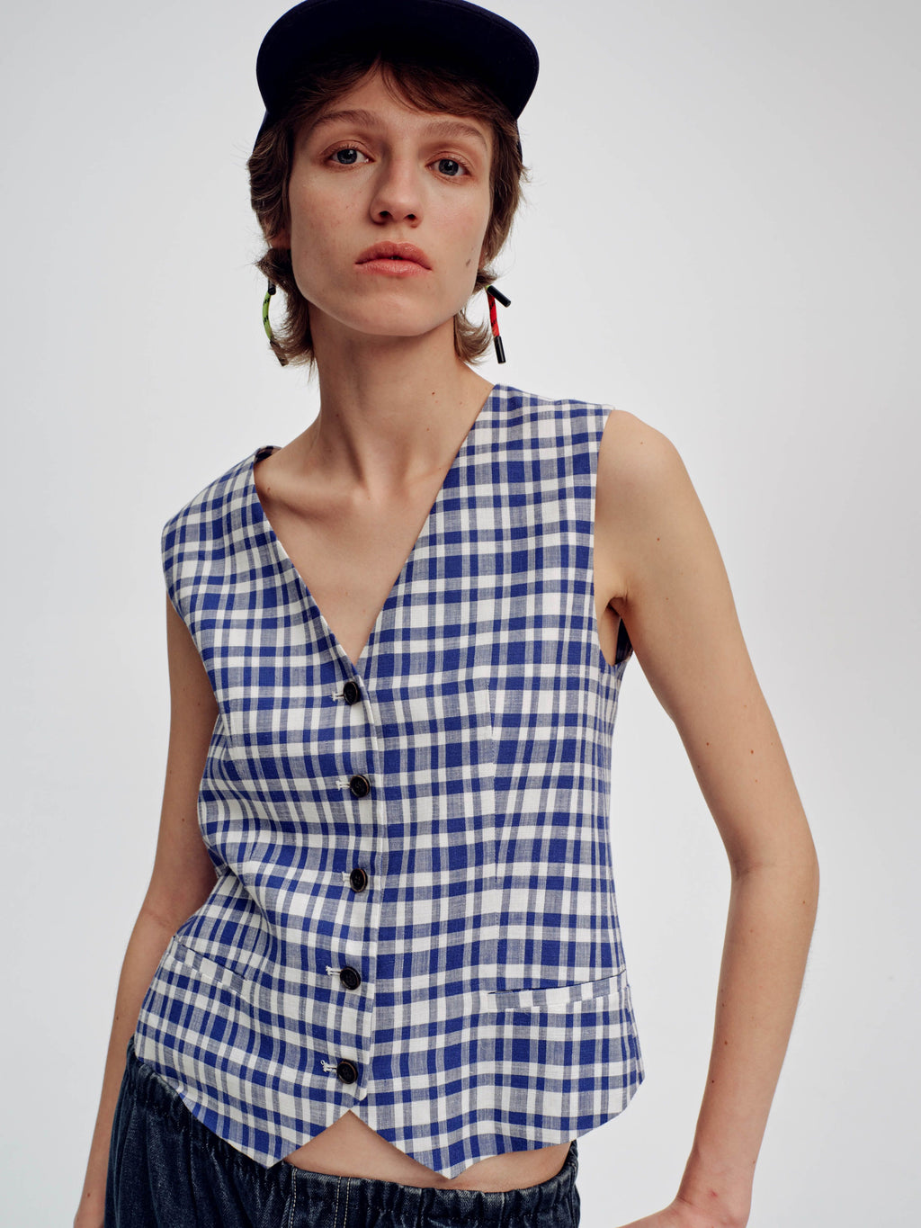 Blue & White Checkered Vest - 1
