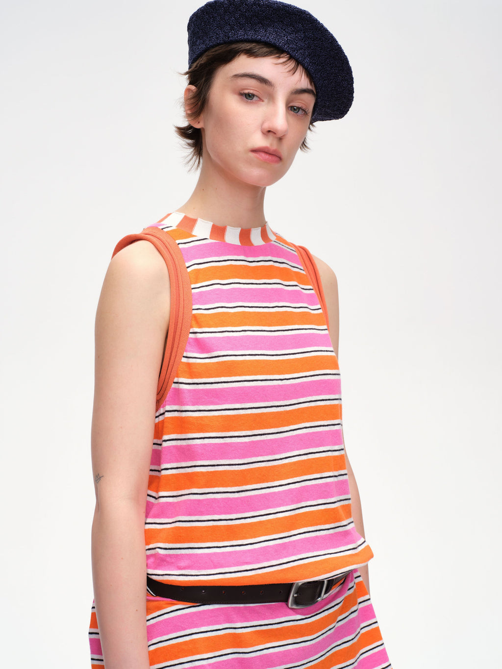 Striped Linen Cotton Vest Dress - 1