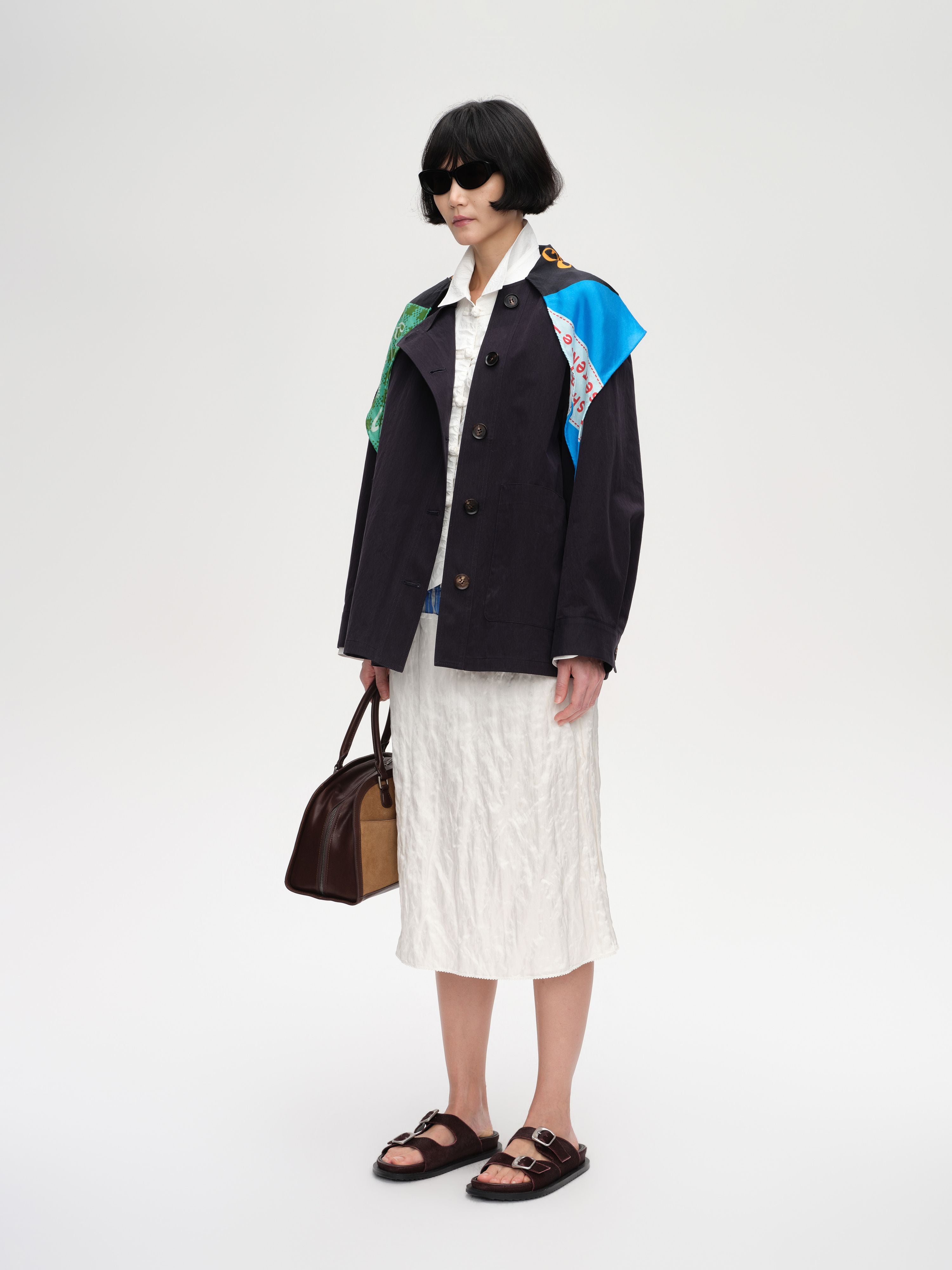Scarf Collar Cropped Trench Coat - 3